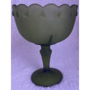 Vintage‎ Green Frosted Glass Avocado Pedestal Bowl